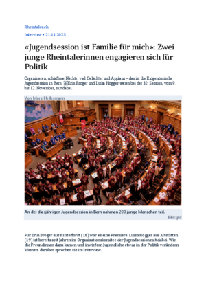 Spannende Erfahrungen an der Jugendsession in Bern. Ein Interview mit zwei Kantonsschülerinnen der KSH.