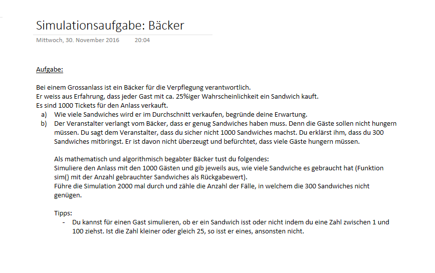 Kantonsschule Heerbrugg - Unterrichtsbeispiel Simulation